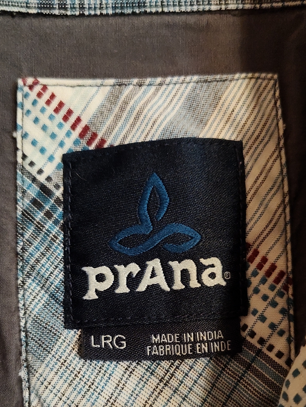 prAna Mens Tamrack Organic Cotton Blend Shirt Blue Plaid Contrast Stitch India L - Picture 13 of 14
